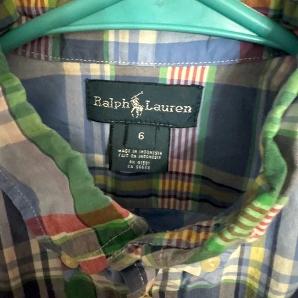 Polo Ralph Lauren Big Boys' Plaid Brushed Cotton Oxford Shirt. size 6 - Picture 3 of 3
